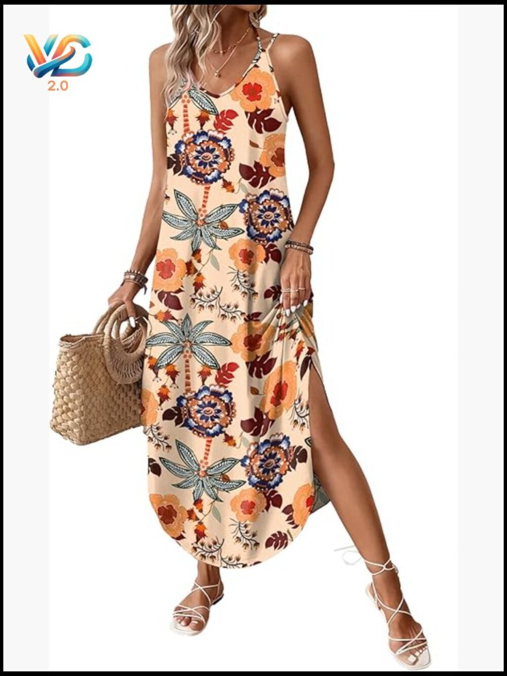Boho Halter Maxi Dress Flowy Sundress Lightweight Stretchy Summer Dress